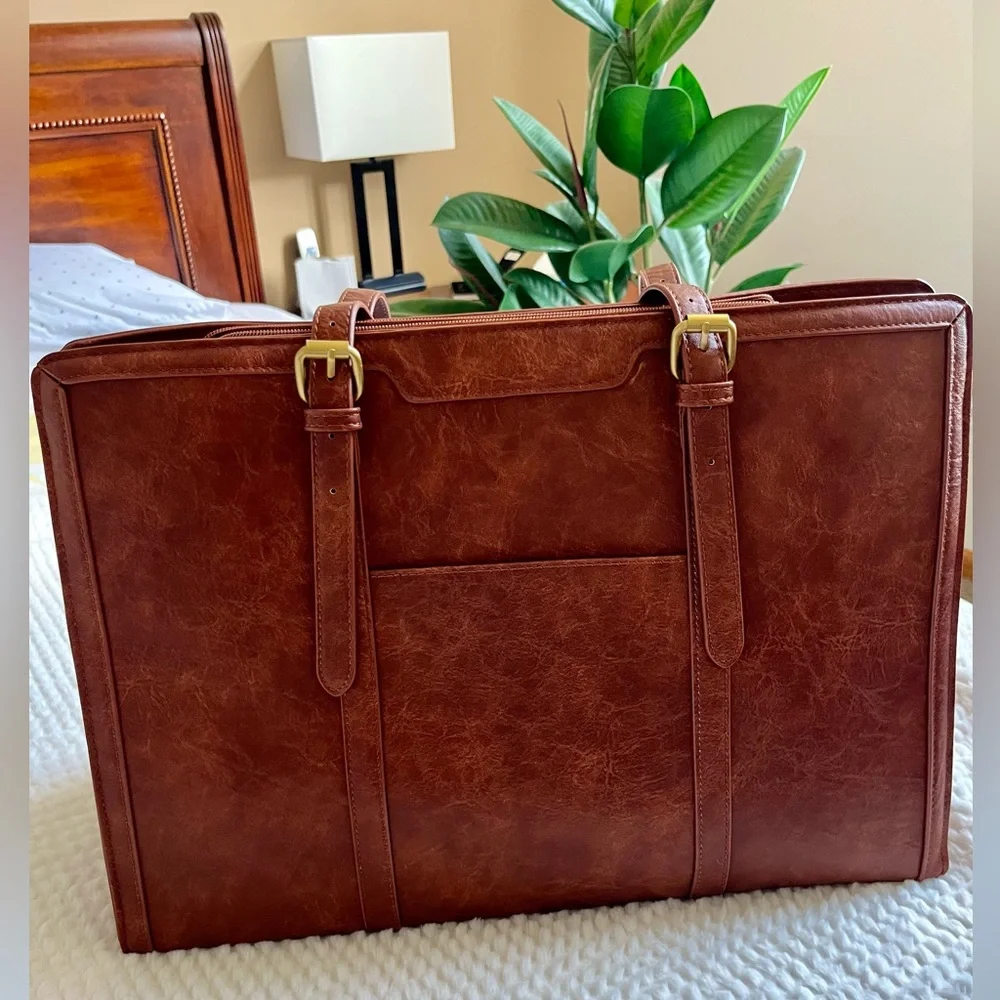 NWT LOVEVOOK Vintage Leather Laptop women’s Tote 15.6” with Clutch Purse.